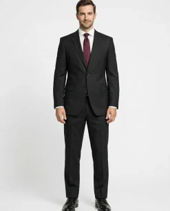 Hugo Boss Mens Black Tonal Pinstriped Notch Lapels Classic Fit 2 Button Wool Suit - 38S