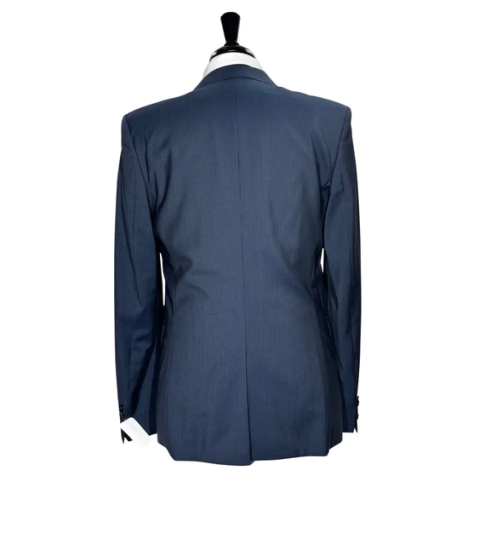 Hugo Boss Mens Blue-Gray Pinstripe Notch Lapels Slim Fit 2 Button Wool Suit - 42L