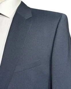 Hugo Boss Mens Blue-Gray Pinstripe Notch Lapels Slim Fit 2 Button Wool Suit - 42L