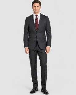 Hugo Boss Mens Charcoal Herringbone Notch Lapel Classic Fit 2-Button Silk Suit - 40R