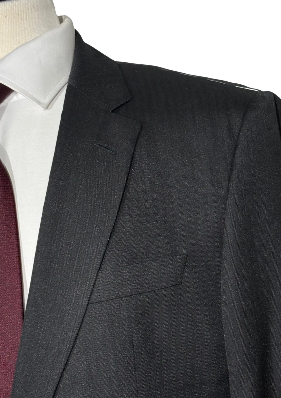 Hugo Boss Mens Charcoal Herringbone Notch Lapel Classic Fit 2-Button Silk Suit - 40R