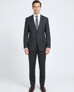 Hugo Boss Mens Charcoal Pinstripe Notch Lapels Slim Fit 2 Button Wool Suit - 40L