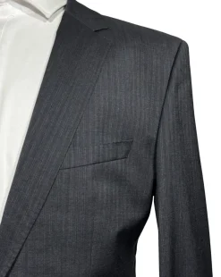 Hugo Boss Mens Charcoal Pinstripe Notch Lapels Slim Fit 2 Button Wool Suit - 40L