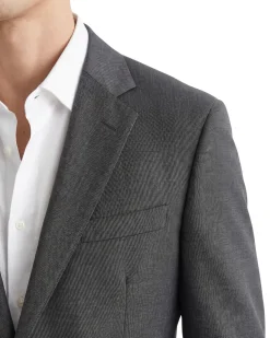 Hugo Boss Mens Charcoal Textured Notch Lapel Slim Fit 2-Button Wool Suit - 38R