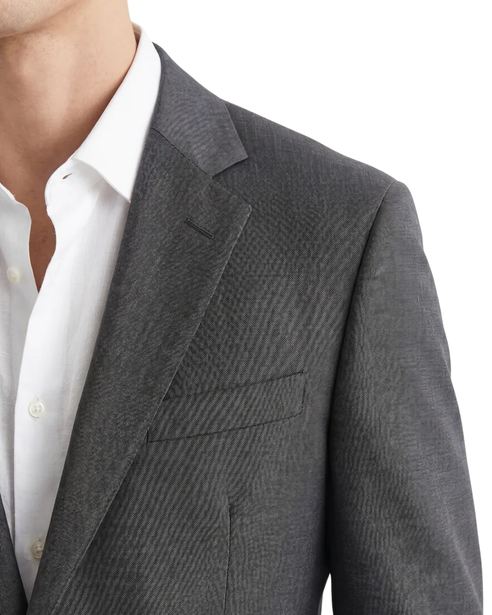 Hugo Boss Mens Charcoal Textured Notch Lapel Slim Fit 2-Button Wool Suit - 38R