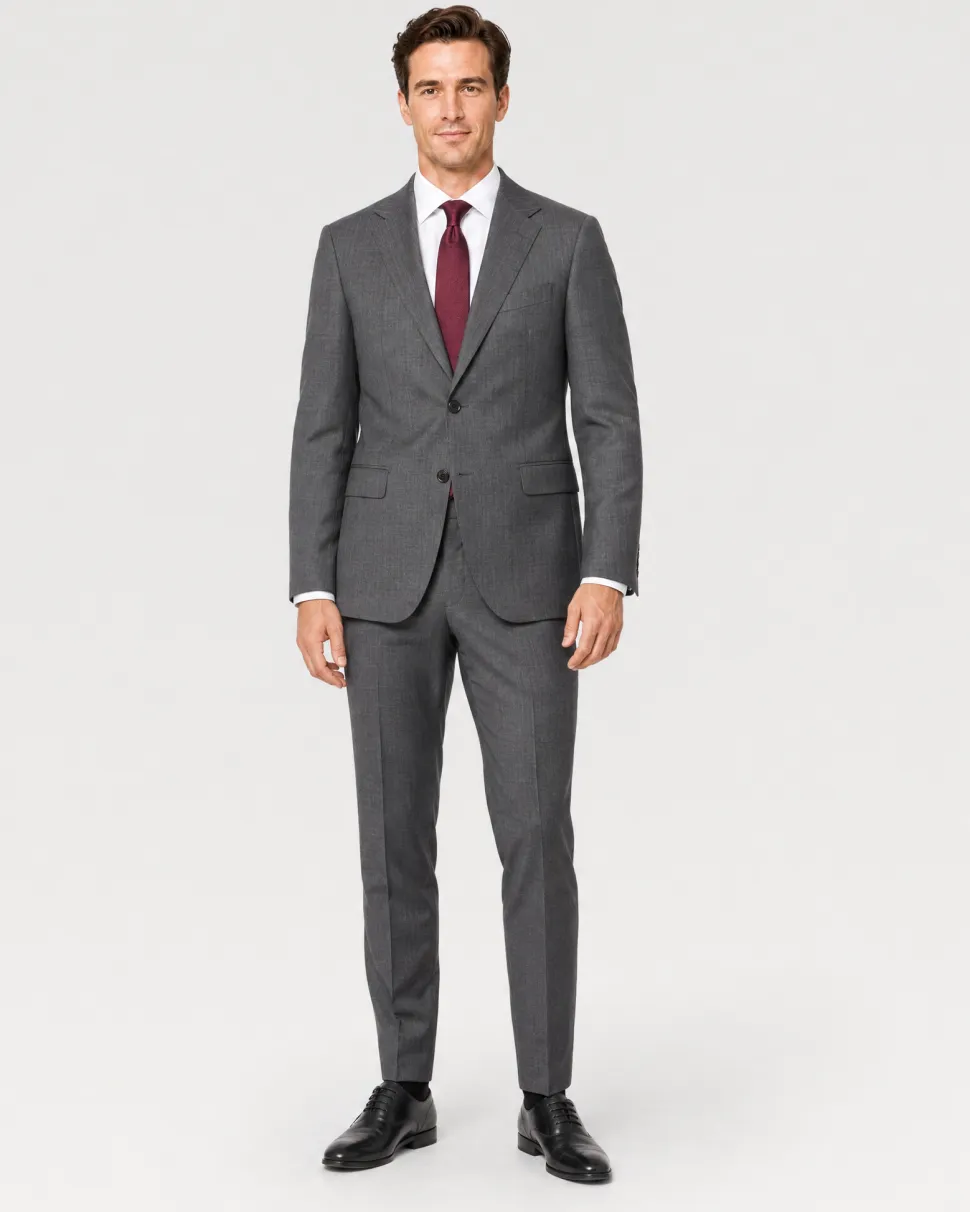 Hugo Boss Mens Charcoal Textured Notch Lapel Slim Fit 2-Button Wool Suit - 38R