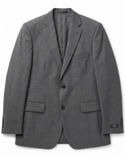 Hugo Boss Mens Charcoal Textured Notch Lapel Slim Fit 2-Button Wool Suit - 38R
