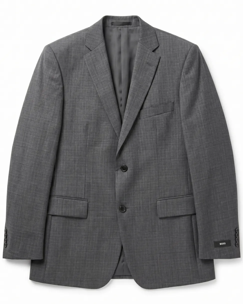 Hugo Boss Mens Charcoal Textured Notch Lapel Slim Fit 2-Button Wool Suit - 38R