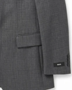 Hugo Boss Mens Charcoal Textured Notch Lapel Slim Fit 2-Button Wool Suit - 38R