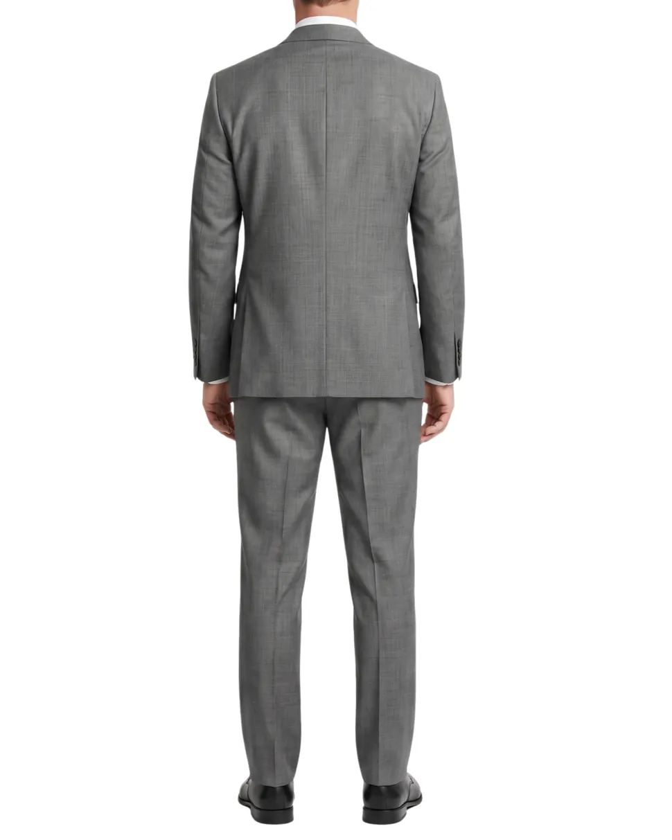 Hugo Boss Mens Charcoal Textured Notch Lapel Slim Fit 2-Button Wool Suit - 38R