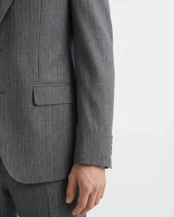 Hugo Boss Mens Gray Crosshatch Textured Notch Lapels Slim Fit 2-Button Wool Suit - 40R