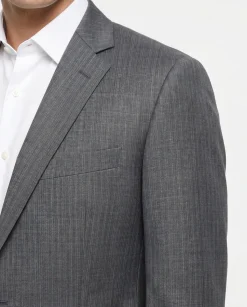 Hugo Boss Mens Gray Crosshatch Textured Notch Lapels Slim Fit 2-Button Wool Suit - 40R
