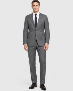Hugo Boss Mens Gray Crosshatch Textured Notch Lapels Slim Fit 2-Button Wool Suit - 40R