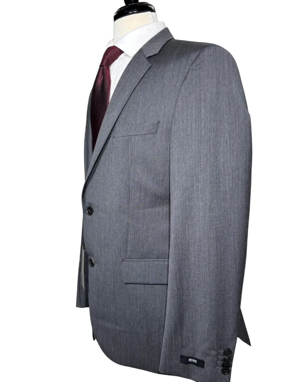Hugo Boss Mens Gray Herringbone Notch Lapels Wool 2-Button Suit - 40R