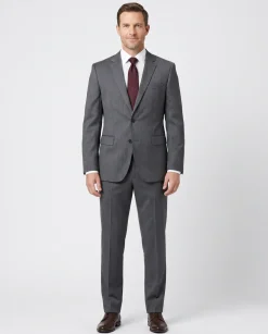 Hugo Boss Mens Gray Herringbone Notch Lapels Wool 2-Button Suit - 40R