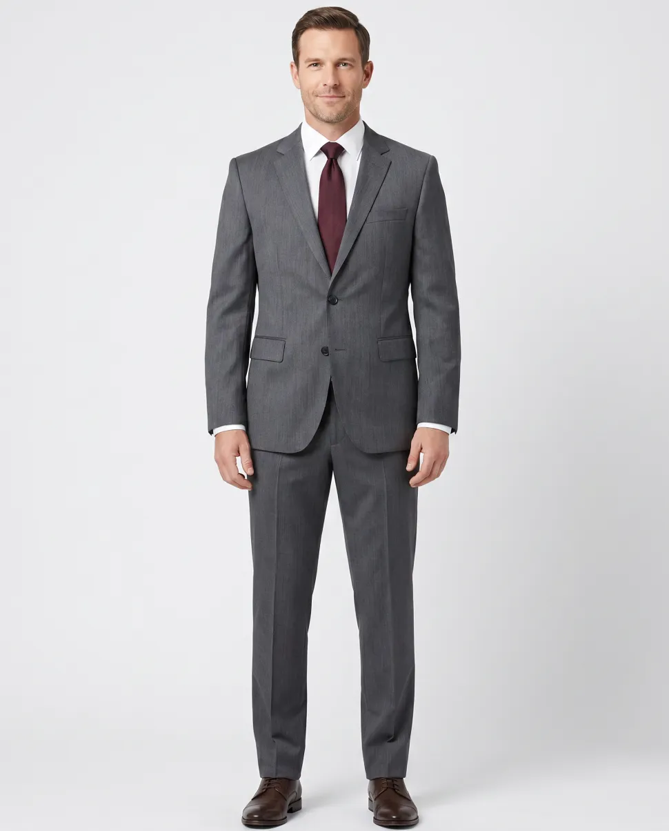 Hugo Boss Mens Gray Herringbone Notch Lapels Wool 2-Button Suit - 40R