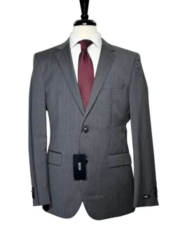 Hugo Boss Mens Gray Herringbone Notch Lapels Wool 2-Button Suit - 40R