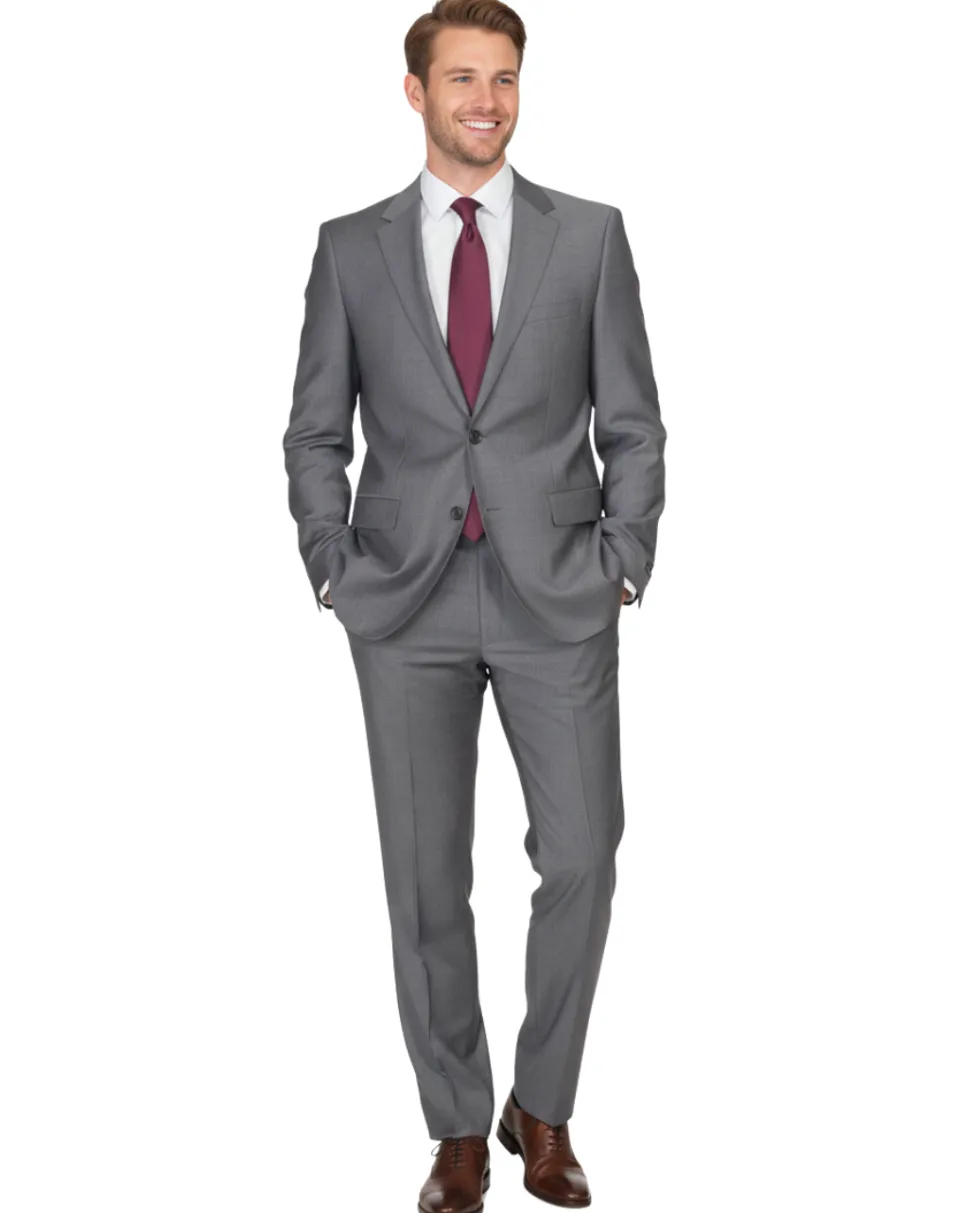 Hugo Boss Mens Gray Striped 100% Wool Slim Fit 2 Piece Suit