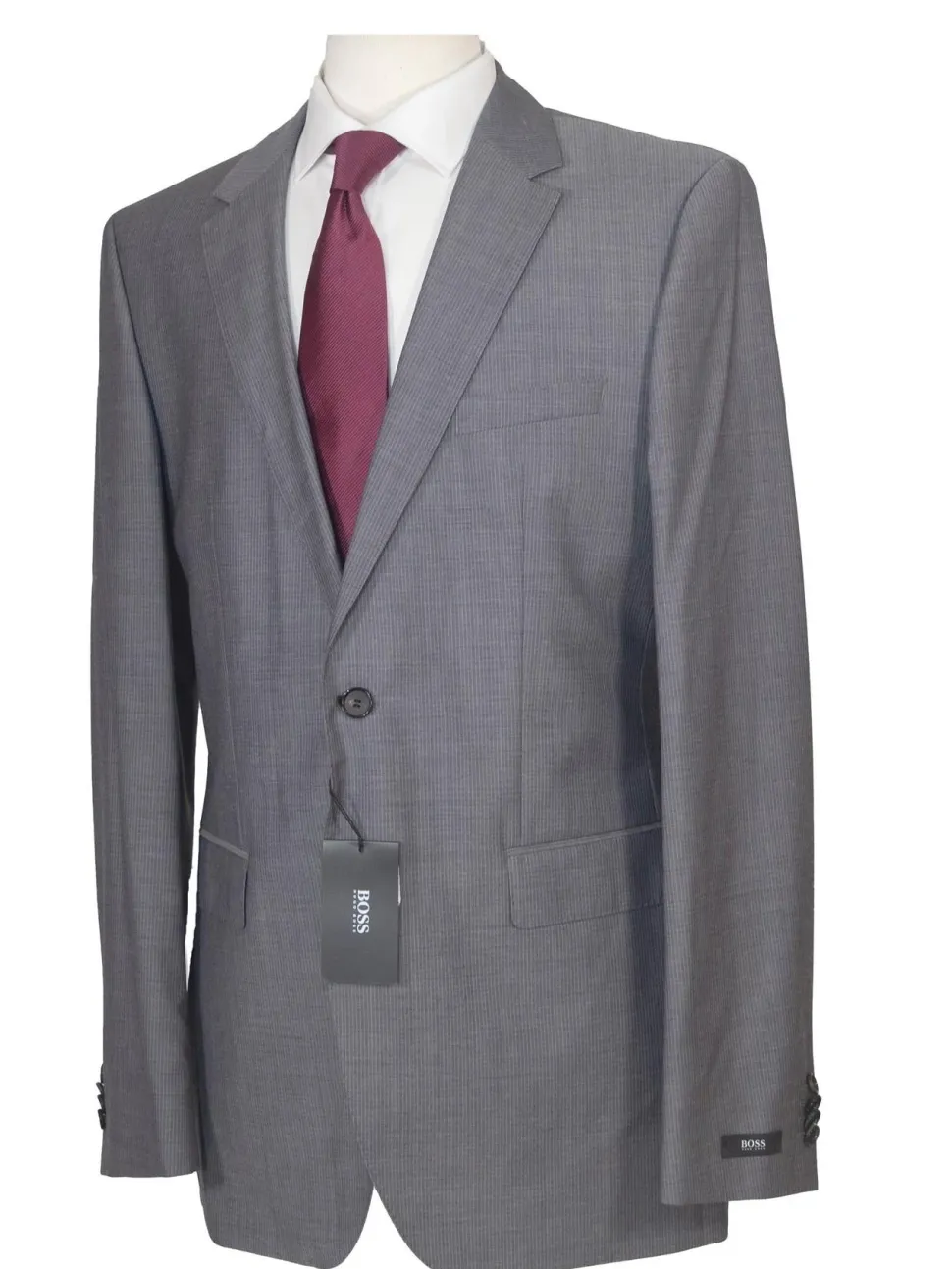 Hugo Boss Mens Gray Striped 100% Wool Slim Fit 2 Piece Suit