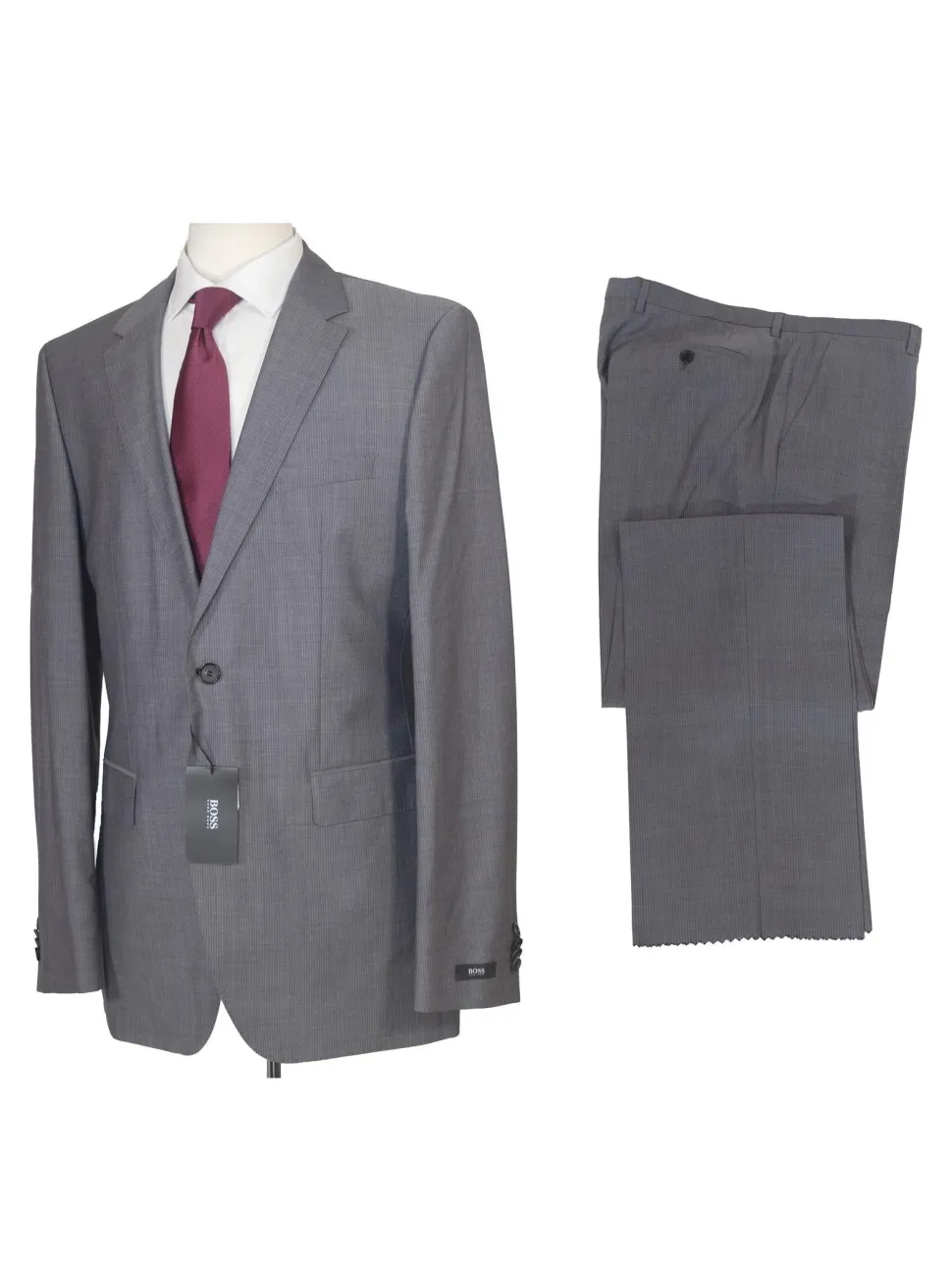 Hugo Boss Mens Gray Striped 100% Wool Slim Fit 2 Piece Suit