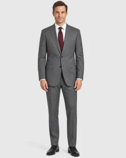 Hugo Boss Mens Gray Textured Notch Lapels Classic Fit Stretch 2-Button Wool Suit - 42S