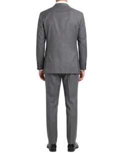 Hugo Boss Mens Gray Textured Notch Lapels Classic Fit Stretch 2-Button Wool Suit - 42S