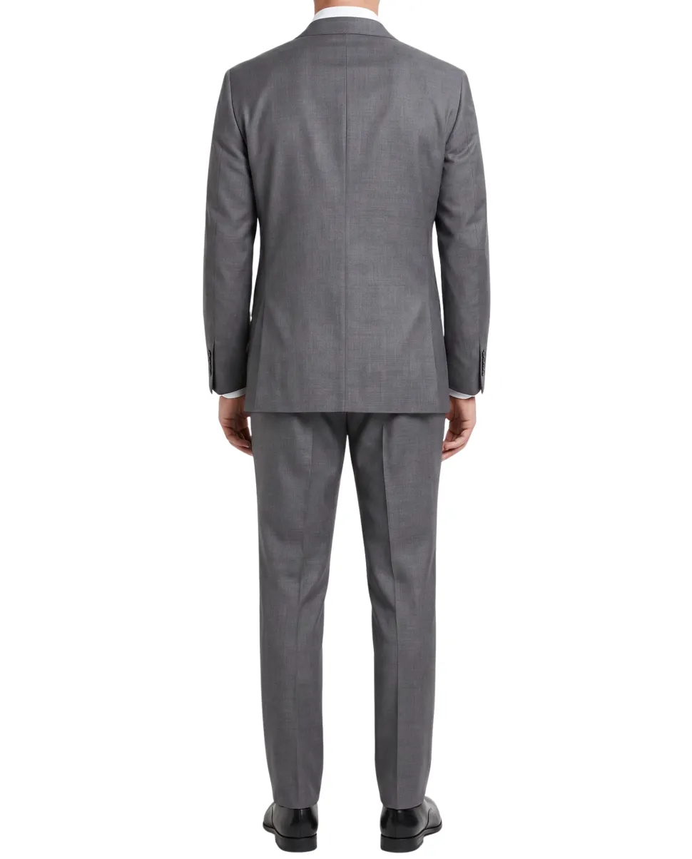 Hugo Boss Mens Gray Textured Notch Lapels Classic Fit Stretch 2-Button Wool Suit - 42S