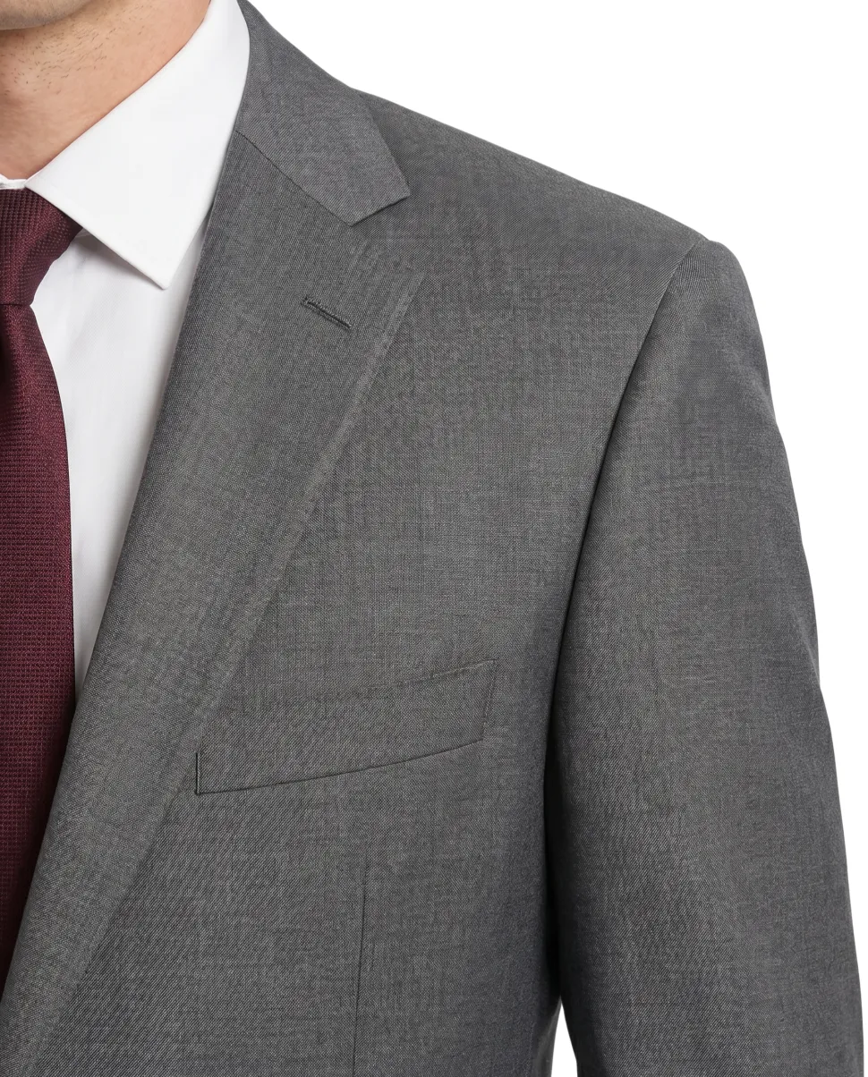 Hugo Boss Mens Gray Textured Notch Lapels Classic Fit Stretch 2-Button Wool Suit - 42S