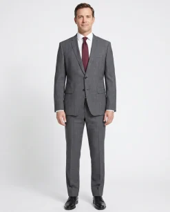 Hugo Boss Mens Gray Windowpane Notch Lapel Wool 2-Button Suit - 44R