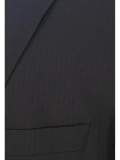 Hugo Boss Mens 42L Black Striped 100% Italian Super 110s Wool Slim Fit Suit