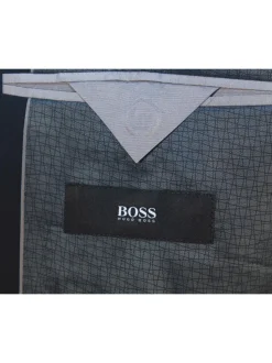 Hugo Boss Mens 42L Black Striped 100% Italian Super 110s Wool Slim Fit Suit