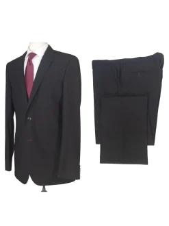 Hugo Boss Mens 42L Black Striped 100% Italian Super 110s Wool Slim Fit Suit
