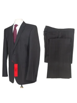Hugo Boss Mens 42L Charcoal Plaid 100% Wool Slim Fit Two Piece Suit