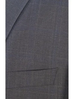 Hugo Boss Mens 42L Charcoal Plaid 100% Wool Slim Fit Two Piece Suit