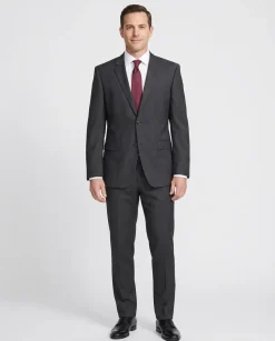 Hugo Boss Mens 42L Charcoal Plaid 100% Wool Slim Fit Two Piece Suit