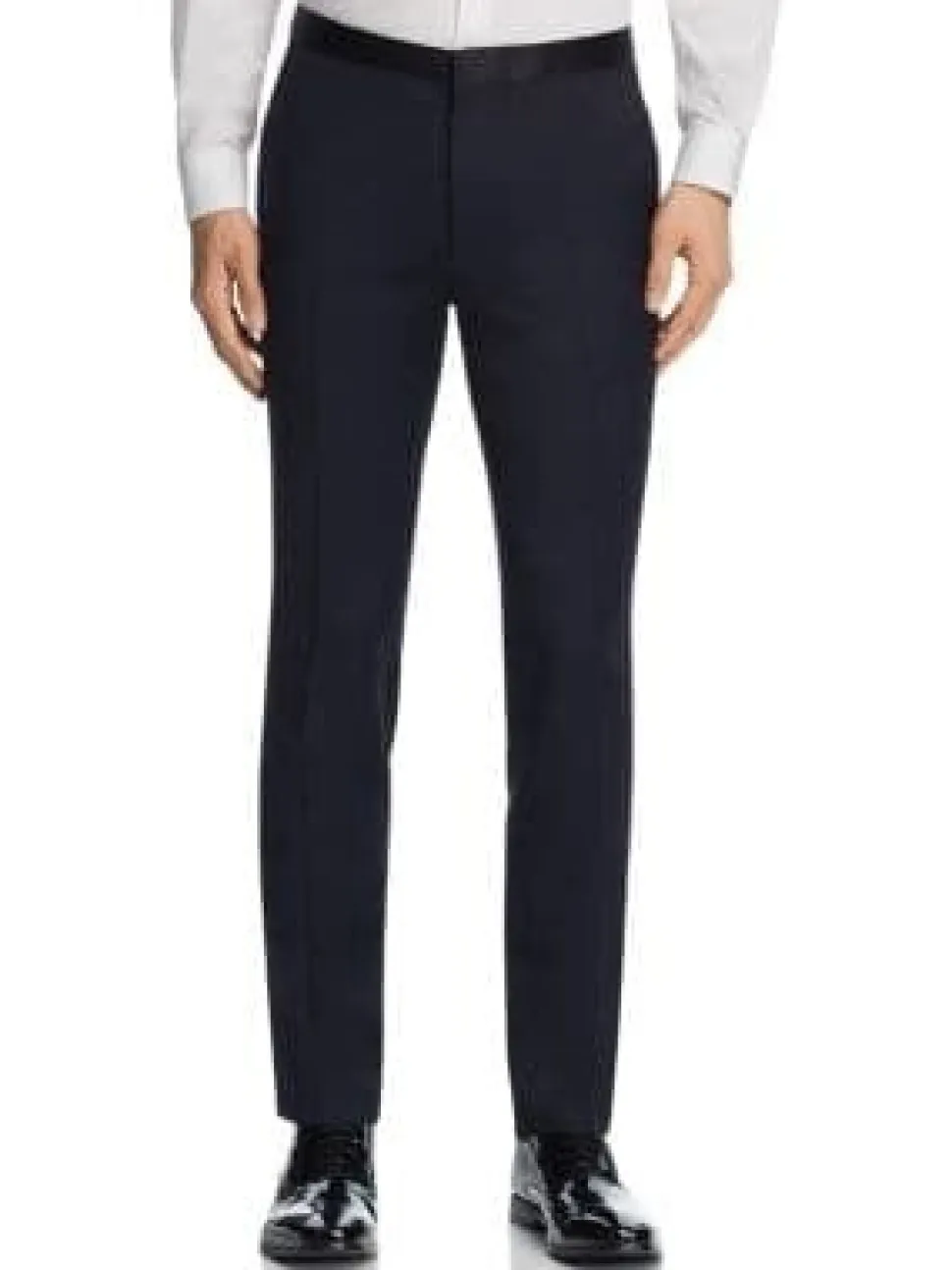 Hugo Boss Mens Navy Blue 100% Wool Flat Front Tuxedo Dress Pants