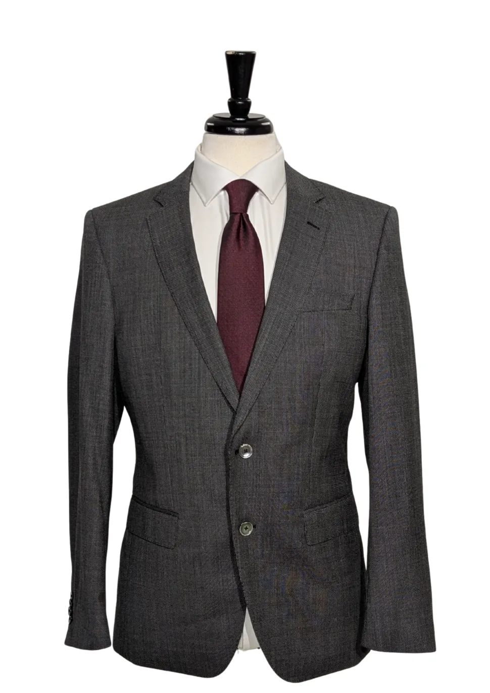 Hugo Boss Mens 40R Gray Weave 100% Wool Slim Fit 2 Piece Suit