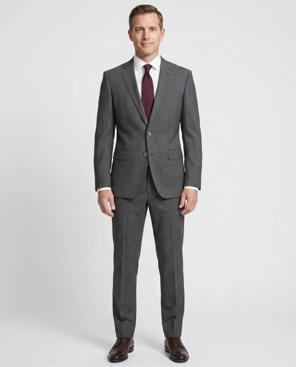 Hugo Boss Mens 40R Gray Weave 100% Wool Slim Fit 2 Piece Suit