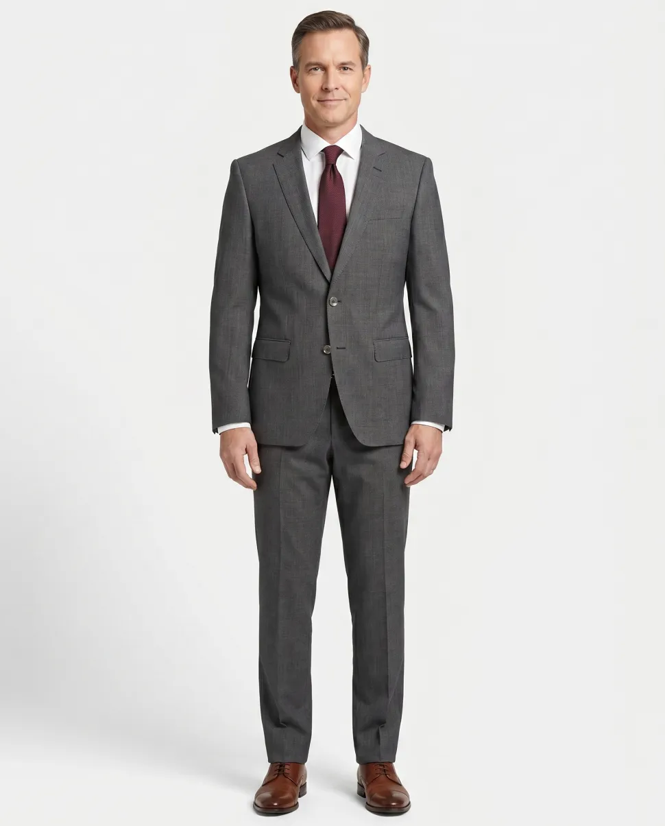 Hugo Boss Mens 44R Gray Weave 100% Wool Slim Fit 2 Piece Suit