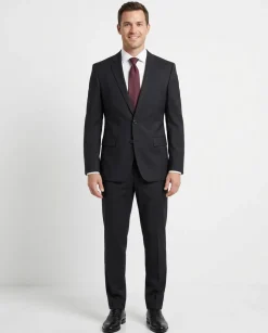 Hugo Boss Mens Solid Black Notch Lapels Slim Fit Stretch 2 Button Wool Suit - 40L