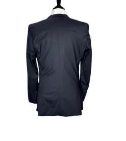 Hugo Boss Mens Solid Black Notch Lapels Slim Fit Stretch 2 Button Wool Suit - 40L