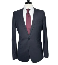 Hugo Boss Mens Solid Black Notch Lapels Slim Fit Stretch 2 Button Wool Suit - 40L