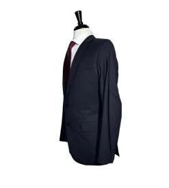 Hugo Boss Mens Solid Black Notch Lapels Slim Fit Stretch 2 Button Wool Suit - 40L