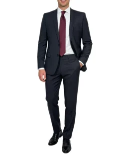 Hugo Boss Mens Solid Black Notch Lapels Slim Fit Stretch 2 Button Wool Suit - 40L
