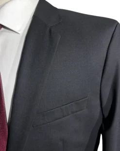 Hugo Boss Mens Solid Black Notch Lapels Slim Fit Stretch 2 Button Wool Suit - 40L