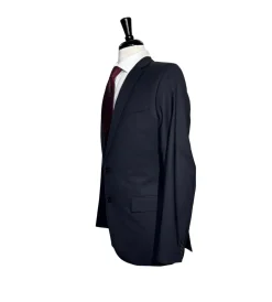 Hugo Boss Mens Solid Black Notch Lapels Slim Fit Stretch 2 Button Wool Suit - 40L