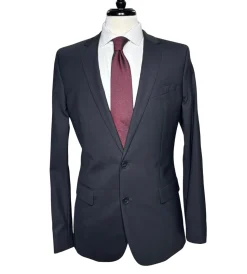 Hugo Boss Mens Solid Black Notch Lapels Slim Fit Stretch 2 Button Wool Suit - 40L