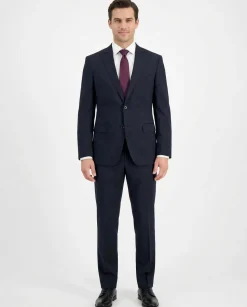 Hugo Boss Mens Solid Black Notch Lapels Classic Fit 2 Button Wool Suit - 40L