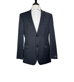 Hugo Boss Mens Solid Black Notch Lapels Classic Fit 2 Button Wool Suit - 40L