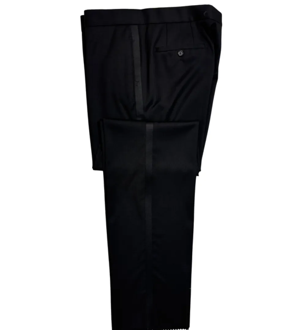 Hugo Boss Mens Solid Black Satin Peak Lapel Classic Fit 1-Button Wool Tuxedo - 42S